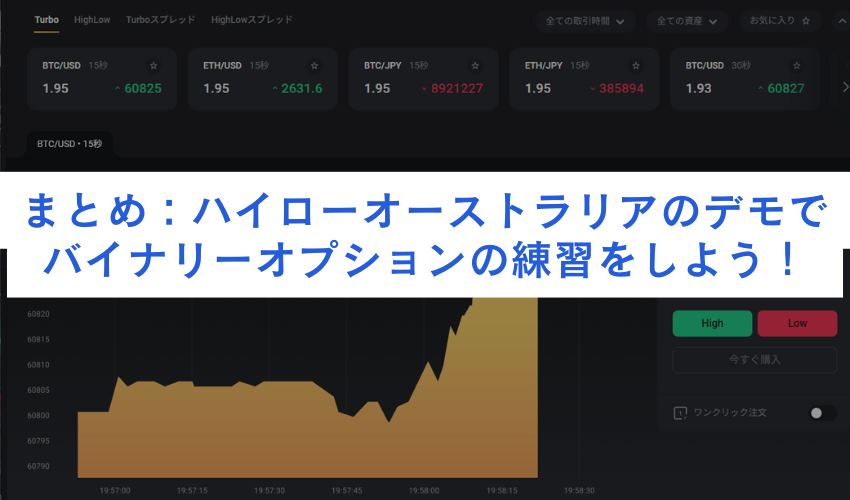 まとめ：ハイローオーストラリアのデモでバイナリーオプションの練習をしよう！